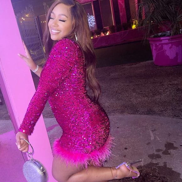 Hot Pink Sequin Mini Dress - Picture 1 of 5